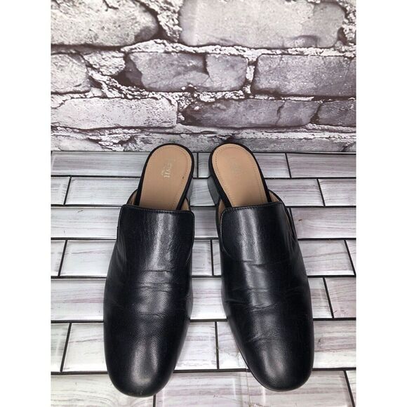 Lewit Black Leather Slip On Block Heel Mules Dress Shoes Women’s Sz 37.5EU/7M US - Picture 4 of 16